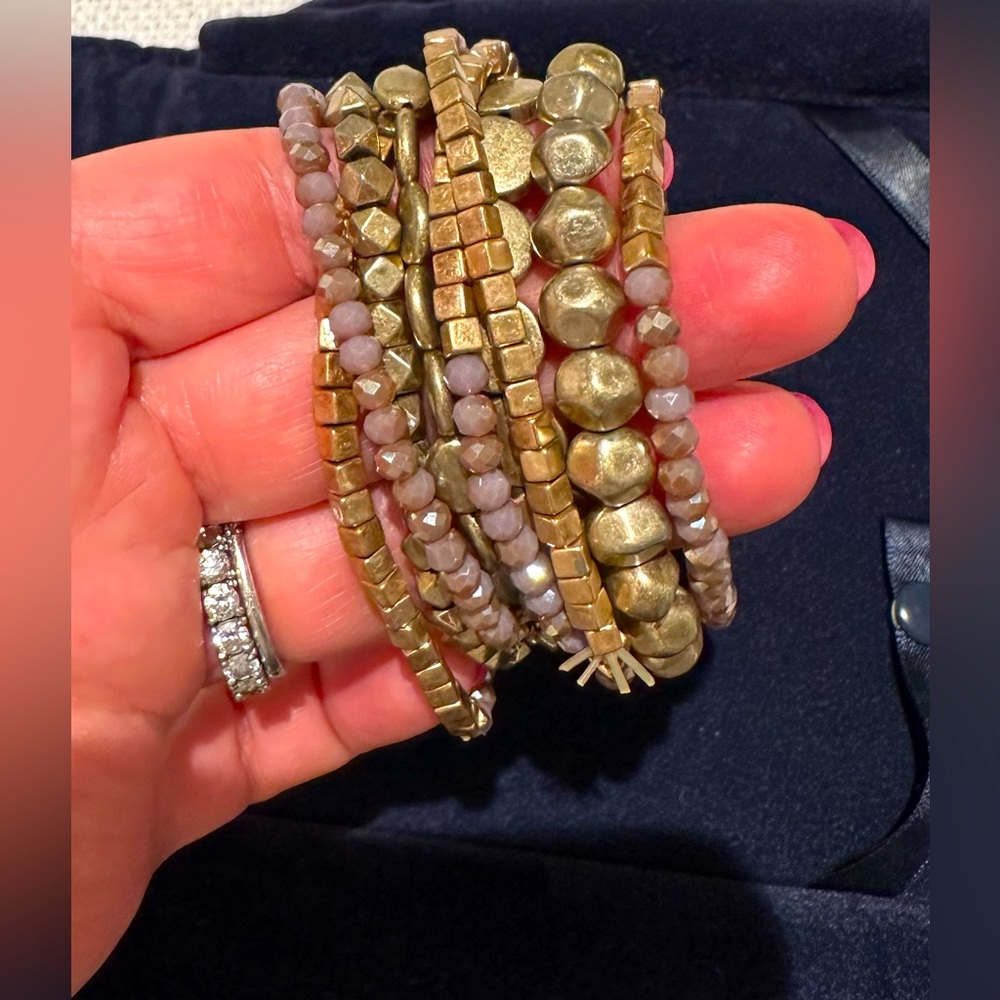 Beaded Stack Bracelets. Gold & Amethyst - image 3